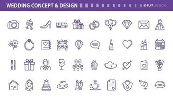 Set of flat line icons of wedding concept and design. Vector concepts for website and app design and development.