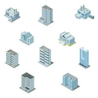 Industrial set of 3D isometric projection of dimensional houses, buildings, and many other design elements necessary creative designers vector