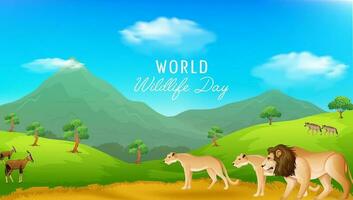 World wildlife day with animals in the forest vector