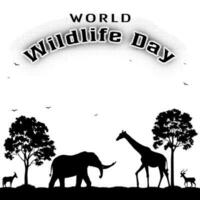 World wildlife day with animals in the forest vector