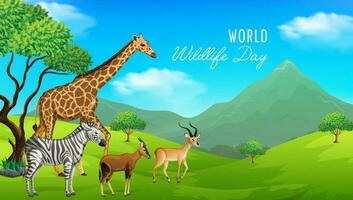 World wildlife day with animals in the forest vector