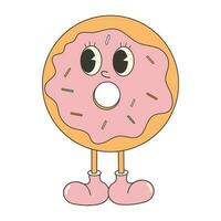 Trendy groovy donut sticker. Retro vintage vector sticker with cute and funny character.