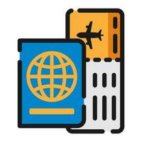 Blue passport and boarding pass icon, vector illustration