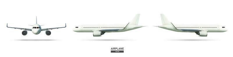 Aircraft or airplane on side view and front view, vector illustration