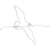 Flying seagull in continuous line art drawing style. Free bird in minimalist black linear design isolated on white background. Vector illustration