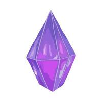 Purple crystal gem, jewel rock mineral stone, isolated natural neon glowing aquamarine gemstone sapphire or quartz glass, jewelry and geology magic computer game item. Magic Crystal. vector