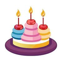 Birthday cake festive candles decoration vector illustration. Isolated on white background