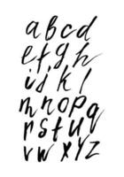 Hand drawn sketch vector alphabet. Grunge letters A-Z painted with brush isolated on white. Expressive calligraphy font. Latin lowercase symbols. Modern educational poster. Easy to edit template.