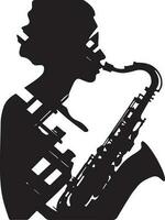 femme joue du saxophone tout en sautant. 3784960 Art vectoriel chez Vecteezy