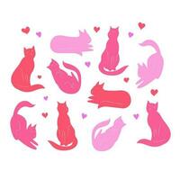 Vector Valentine spring with pink cats and hearts.