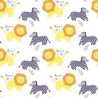 Childish seamless pattern with hand drawn animals. Trendy scandinavian vector background. Perfect for kids apparel,fabric, textile, nursery decoration,wrapping paper