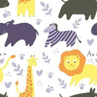 Childish seamless pattern with hand drawn animals. Trendy scandinavian vector background. Perfect for kids apparel,fabric, textile, nursery decoration,wrapping paper