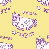 Cute seamless pattern with little cartoon pony and stars, vector texture