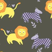 Childish seamless pattern with hand drawn animals. Trendy scandinavian vector background. Perfect for kids apparel,fabric, textile, nursery decoration,wrapping paper