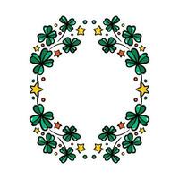 Clover garland on white background. St Patrick day greeting card with shamrock wreath. Irish. Vector flat illustration. Good for text and cards