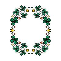 Clover garland on white background. St Patrick day greeting card with shamrock wreath. Irish. Vector flat illustration. Good for text and cards