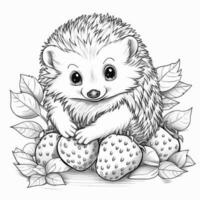 Coloring page outline of cartoon hedgehog with strawberry. coloring book for kids. vector