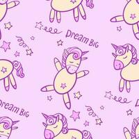 Cute seamless pattern with little cartoon pony and stars, vector texture