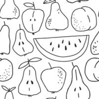 Simple doodle style fruits seamless pattern. Hand drawn monochrome background vector