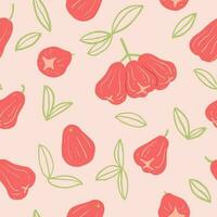 Rose apple fruits seamless pattern. Exotic fruits background vector