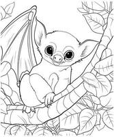 bat coloring page line art for kids vector