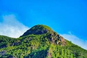 Beautiful mountain top with granite rocks, beautiful sunny day, lush vegetation, Mahe Seychelles HDR photo