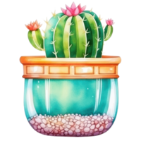 Cute watercolor cactus. Illustration AI Generative png