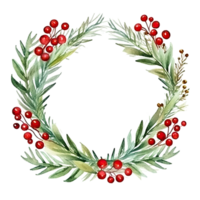 Watercolor Christmas Wreath. Illustration AI Generative png