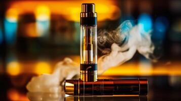 Electronic cigarette on a dark background. Close-up. Selective focus. . photo