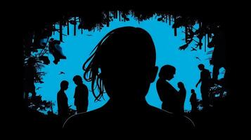 Silhouette of a woman in front of a background of peoples. Unstable Psycho. . photo