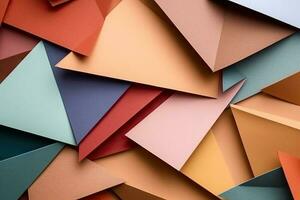Abstract colored paper texture background. Minimal geometric shapes and lines colors flat lay. Generative AI. photo