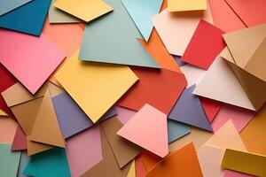 Abstract colored paper texture background. Minimal geometric shapes and lines colors flat lay. . photo