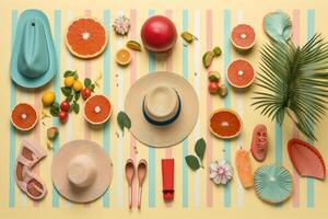 Creative summer layout, flat lay, background. . photo