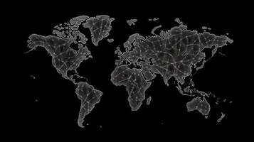 World map on black background. Generative AI. photo