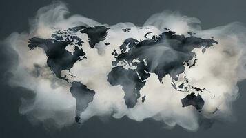 World map on smoke background. Generative AI. photo