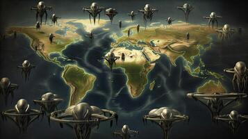 World map aliens background. . photo