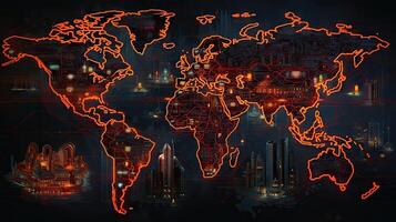 mundo mapa cyberpunk antecedentes. generativo ai. foto