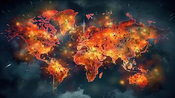 World map armageddon explosions background. Generative AI. photo