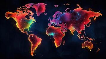 World map electro style background. Generative AI. photo