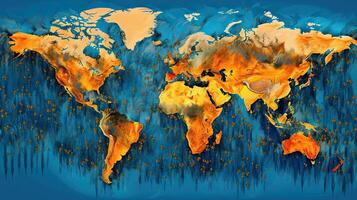 World map flood background. Generative AI. photo