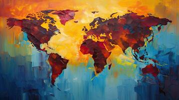 World map oil paint background. . photo