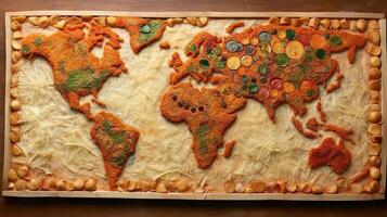World map pizza background. . photo