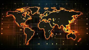 mundo mapa Hola tecnología antecedentes. generativo ai. foto