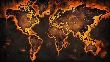 World map hell on Earth background. Generative AI. photo