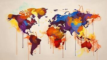 World map oil paint background. . photo