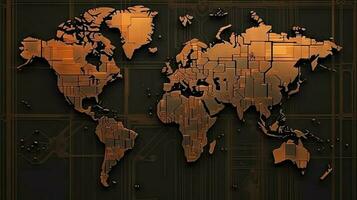 World map digital tech background. Generative AI. photo