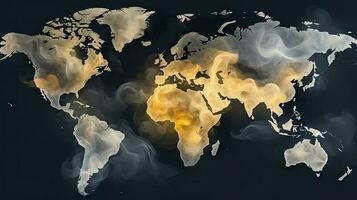 World map on smoke background. Generative AI. photo