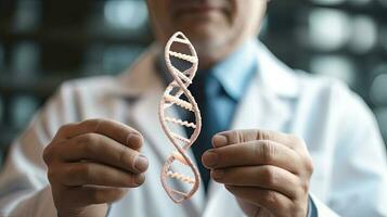 Doctor hold human DNA molecular structure. Generative AI. photo