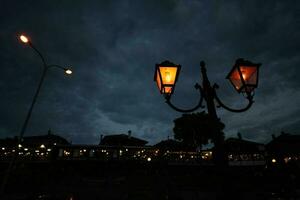 Lanterns on the street in the city at night Nessebar, Bulgaria. photo