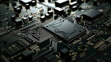 Close-up of electronic circuit board. Technology background. Generative AI. photo